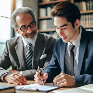lawyer reviewing insurance documents